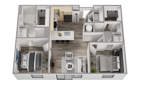 the living area of this apartment has a bedroom and a dining room